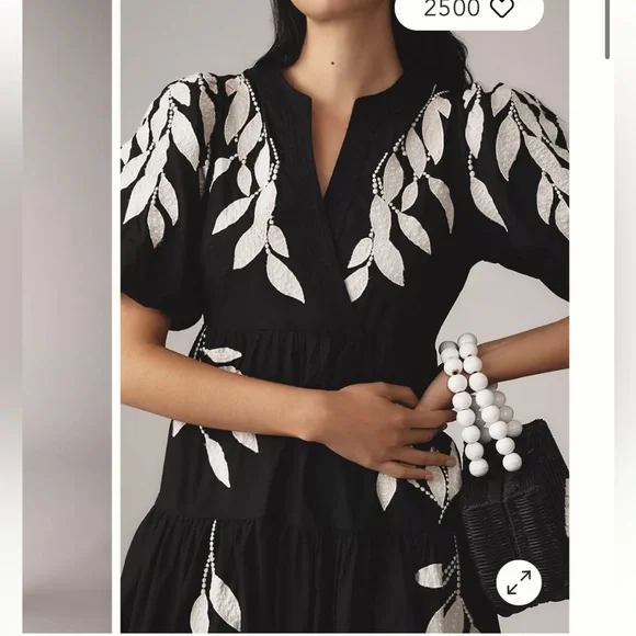 Anthropologie BLACK WHITE ShortSleeve Embroidery Appliqué LEAF Maxi Dress NWT
M - Picture 5 of 13